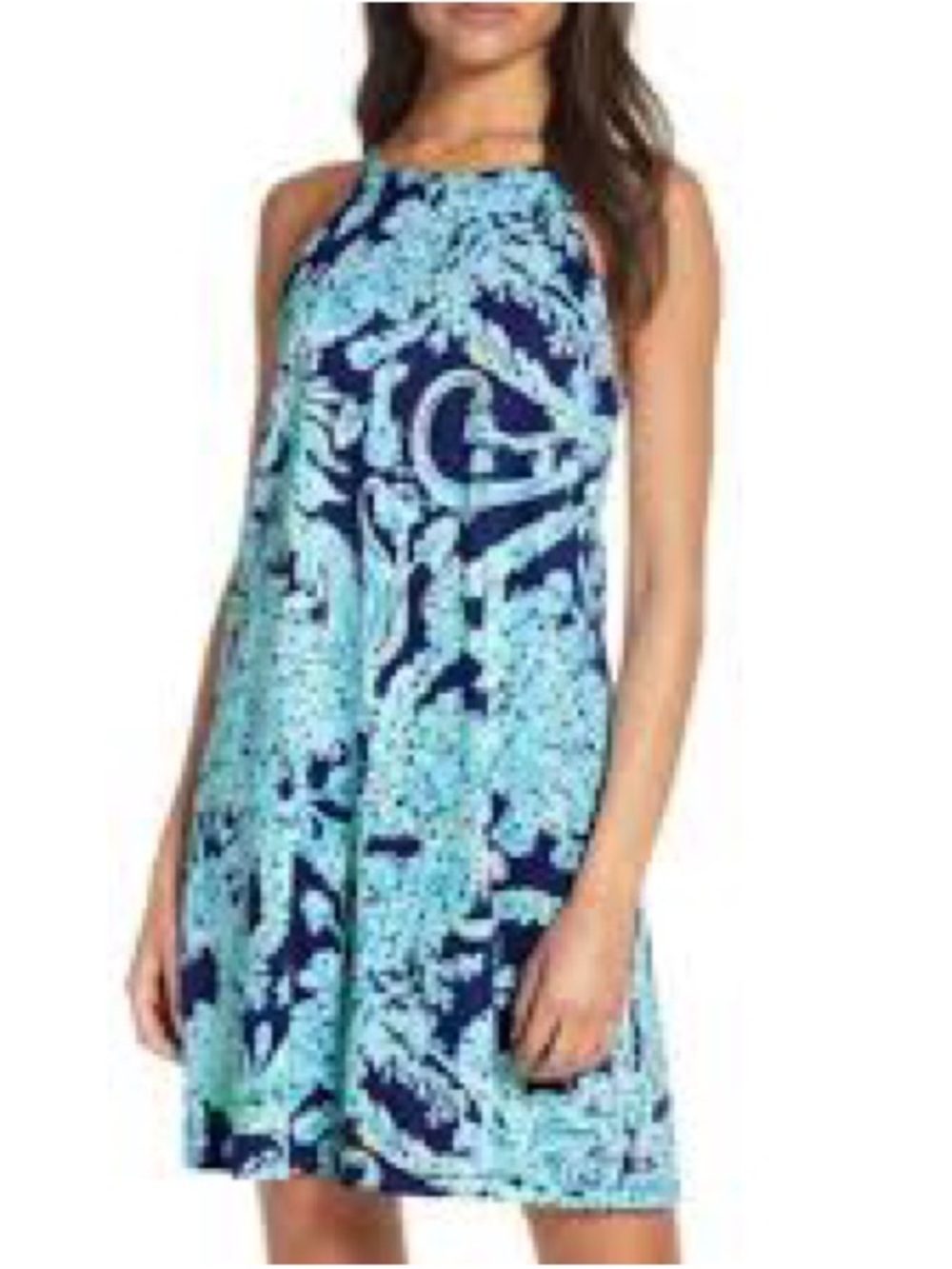 Lilly Pulitzer Navy and Aqua Paisley Halter Mini Dress